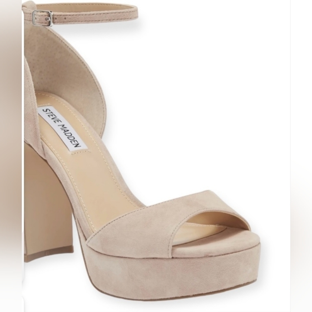 Steve Madden Spence Heel ankle strap Platform Beige Suede sandal - Picture 6 of 7